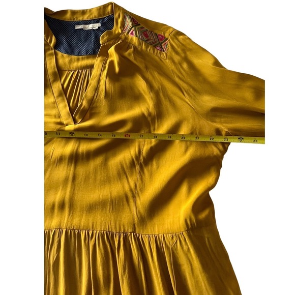 Anthropologie Floreat Raella  Mustard Embroidered Boho Tiered Tunic Dress XL - Picture 3 of 16